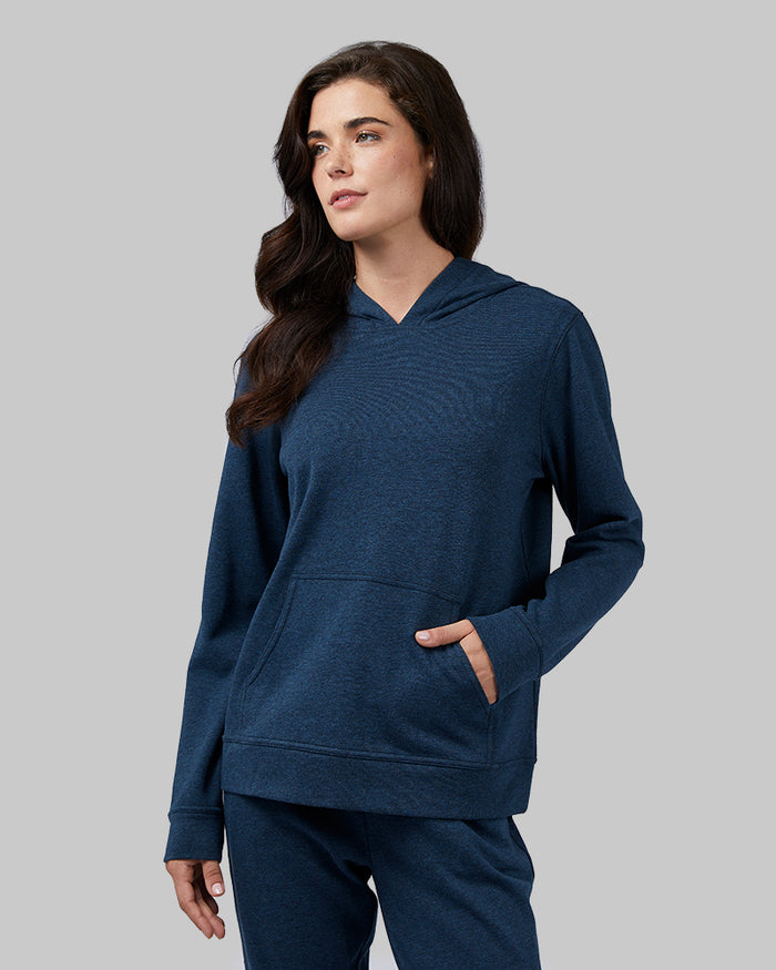 32 Degrees Moonlit Ocean Heather _ Women's Comfort Tech Pullover Hoodie {model: Katie is 5'10", wearing size S}{bottom}{right} {bottom}{right}