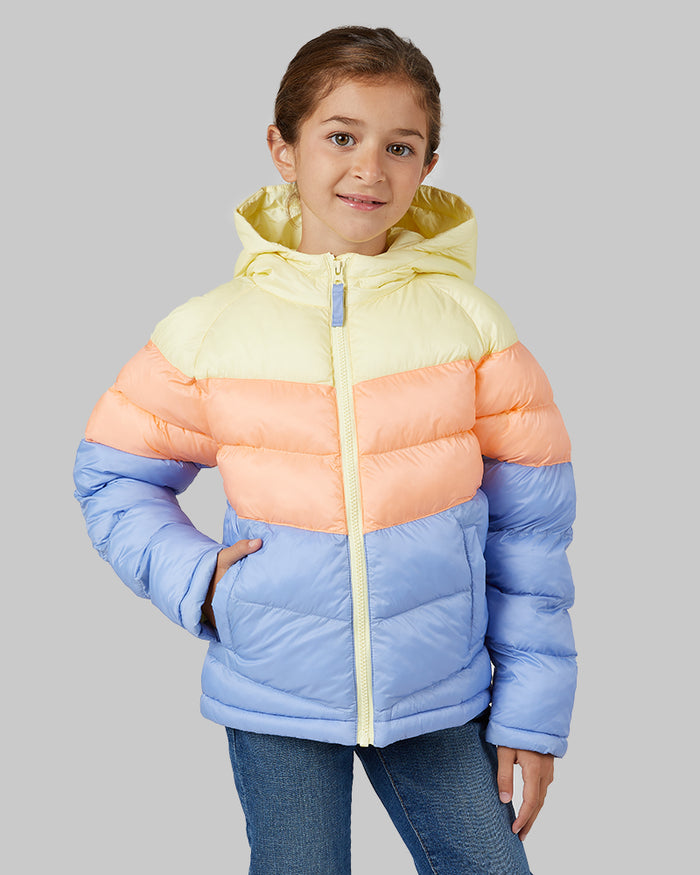 32 Degrees Anise Flower _ Kids Hooded Puffer Jacket {model: Mila is 50", wearing size 7}{bottom}{right} {bottom}{right}