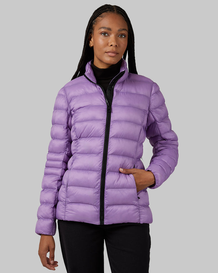 32 Degrees Regal Orchid _ Women's Lightweight Poly-Fill Packable Jacket {model: Dido is 5'9"and size 4, wearing size S}{bottom}{right} {bottom}{right}