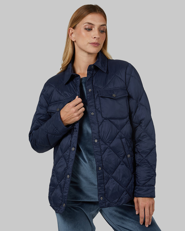 32 Degrees Dress Blue _ Women's Lightweight Poly-Fill Shirt Jacket {model: Colby is 5'9", wearing size S}{bottom}{right} {bottom}{right}