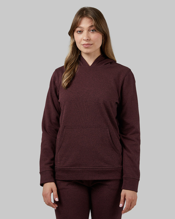 32 Degrees Fudge Heather _ Women's Comfort Tech Pullover Hoodie {model: Julia is 5'8", wearing size S}{bottom}{right} {bottom}{right}