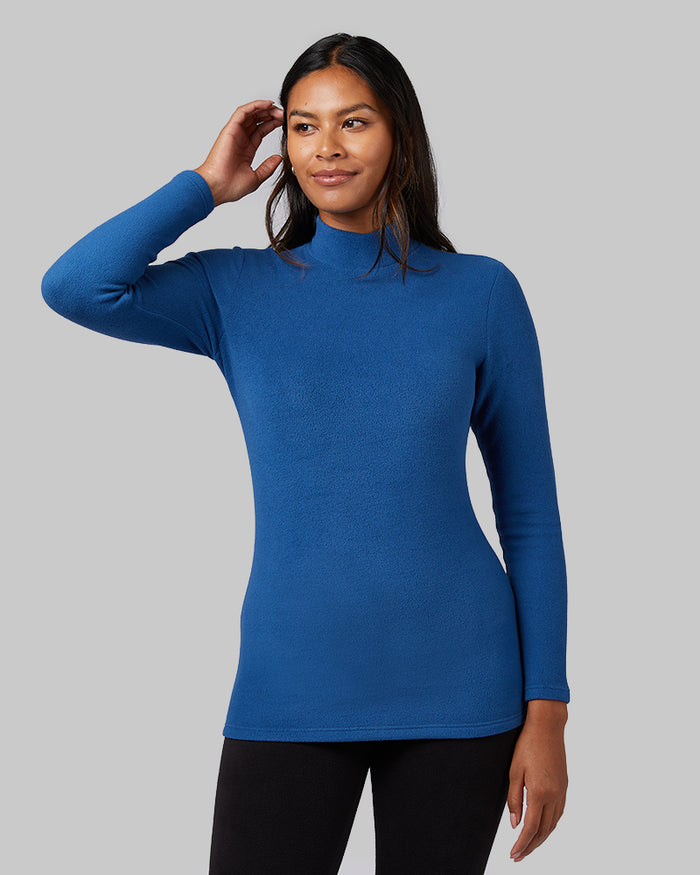 32 Degrees Navy Peony _ Women's Heavyweight Fleece Baselayer Mock Top {model: Victoria is 5'10", wearing size S}{bottom}{right} {bottom}{right}