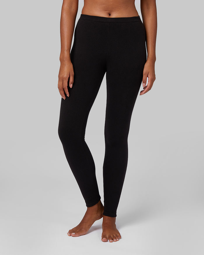 32 Degrees Black _ Women's Heavyweight Fleece Baselayer Legging {model: Victoria is 5'10", wearing size S}{bottom}{right} {bottom}{right}