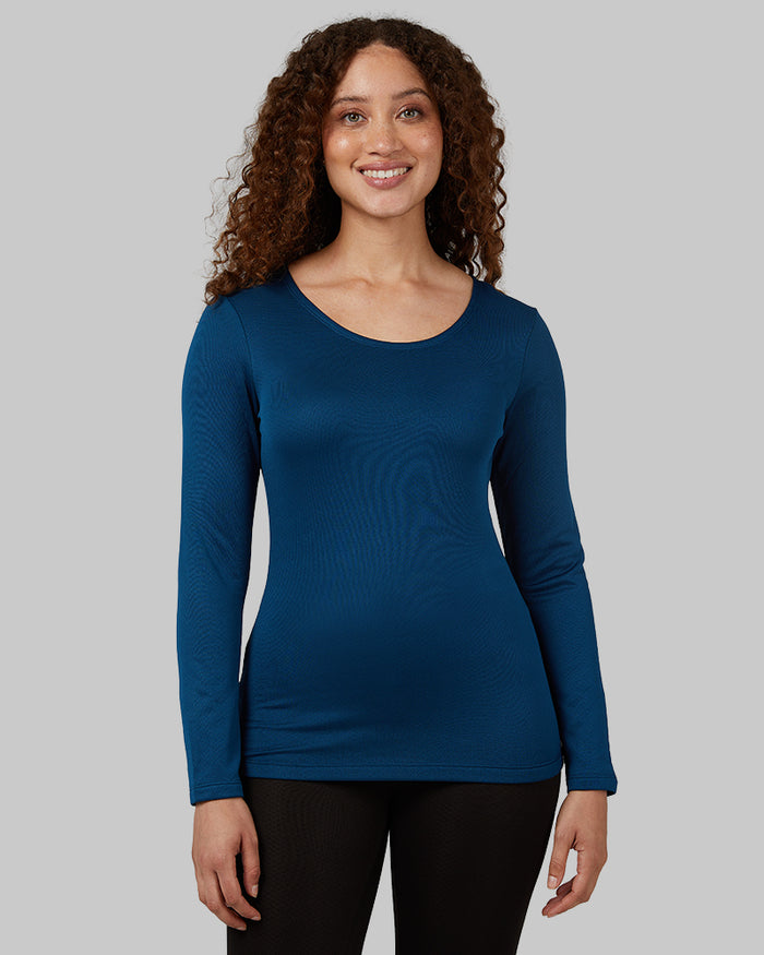 32 Degrees Poseidon _ Women's Midweight Brushed Baselayer Scoop Top {model: Renee is 5'9", wearing size S}{bottom}{right} {bottom}{right}