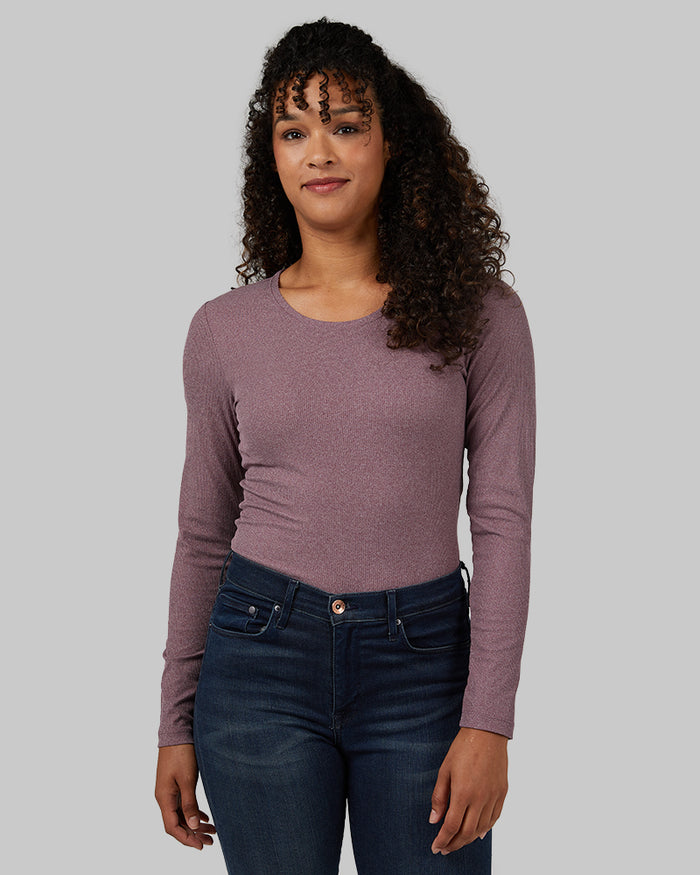 32 Degrees Victorian Berry Heather _ Women's Soft Rib Scoop Top {model: Alexis is 5'6", wearing size S}{bottom}{right} {bottom}{right}