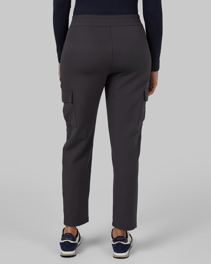 32 Degrees Lava Charcoal _ Women's Soft Stretch Cargo Pant {model: Renee is 5'9", wearing size S}{bottom}{right} {bottom}{right}