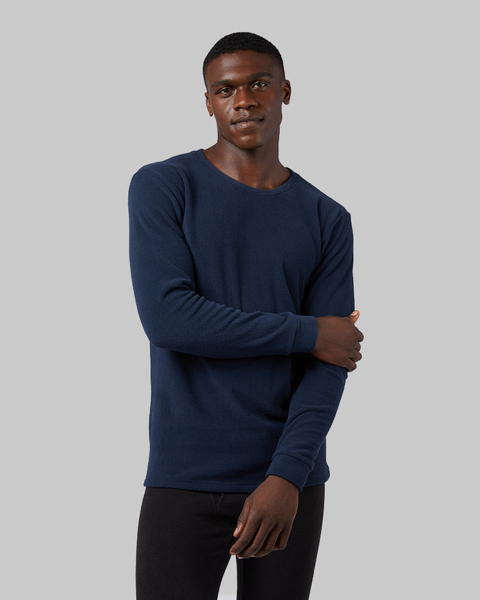 32 Degrees Stormy Night _ Men's Heavyweight Fleece Baselayer Crew Top {model: Darius is 6'1", wearing size M}{bottom}{right} {bottom}{right}