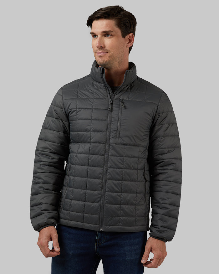 32 Degrees Dark Shadow _ Men's Lightweight Quilted Jacket {model: Bobby is 6'1", wearing size M}{bottom}{right} {bottom}{right}