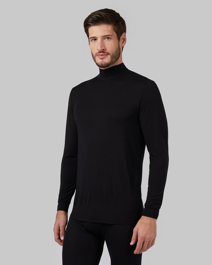 32 Degrees Black _ Men's Lightweight Baselayer Mock Top {model: Ryan is 6'1", wearing size M}{bottom}{right} {bottom}{right}