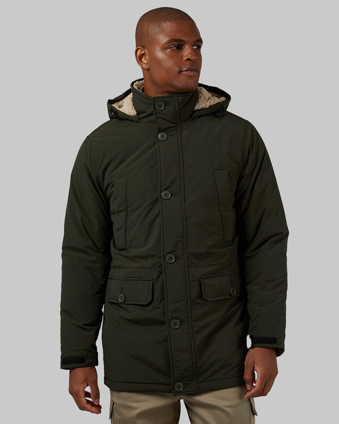 32 Degrees Rosin _ Men's Commuter Tech Sherpa-Lined Parka {model: Isaiah is 6'2", wearing size M}{bottom}{right} {bottom}{right}