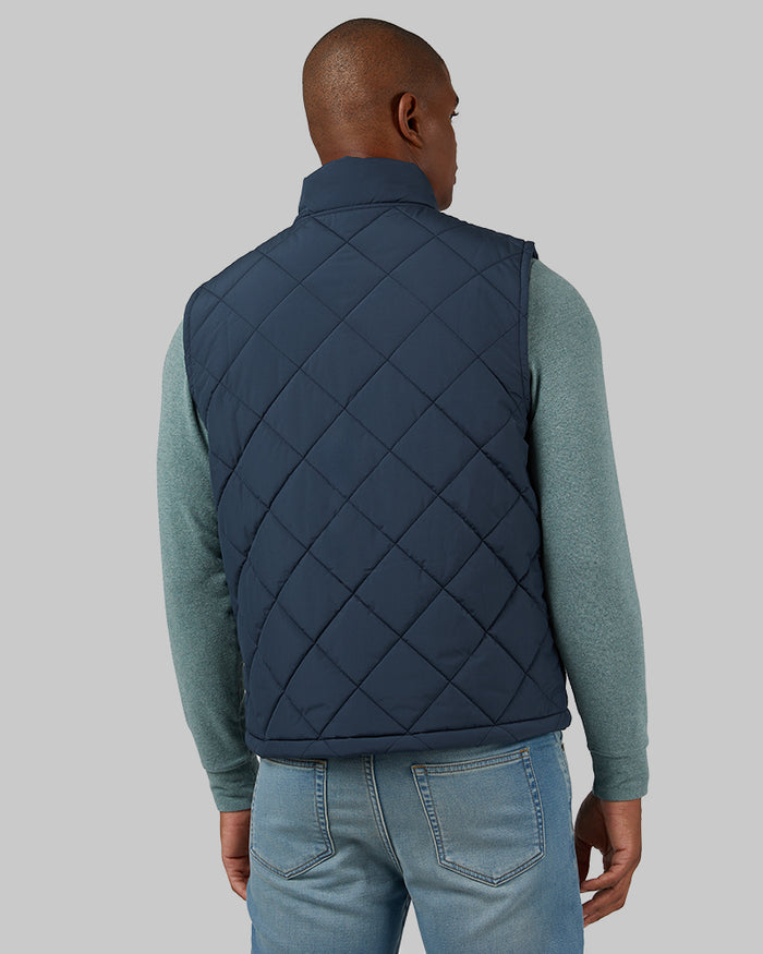 32 Degrees Petro Blue _ Men's Diamond Quilted Vest {model: Isaiah is 6'2", wearing size M}{bottom}{right} {bottom}{right}