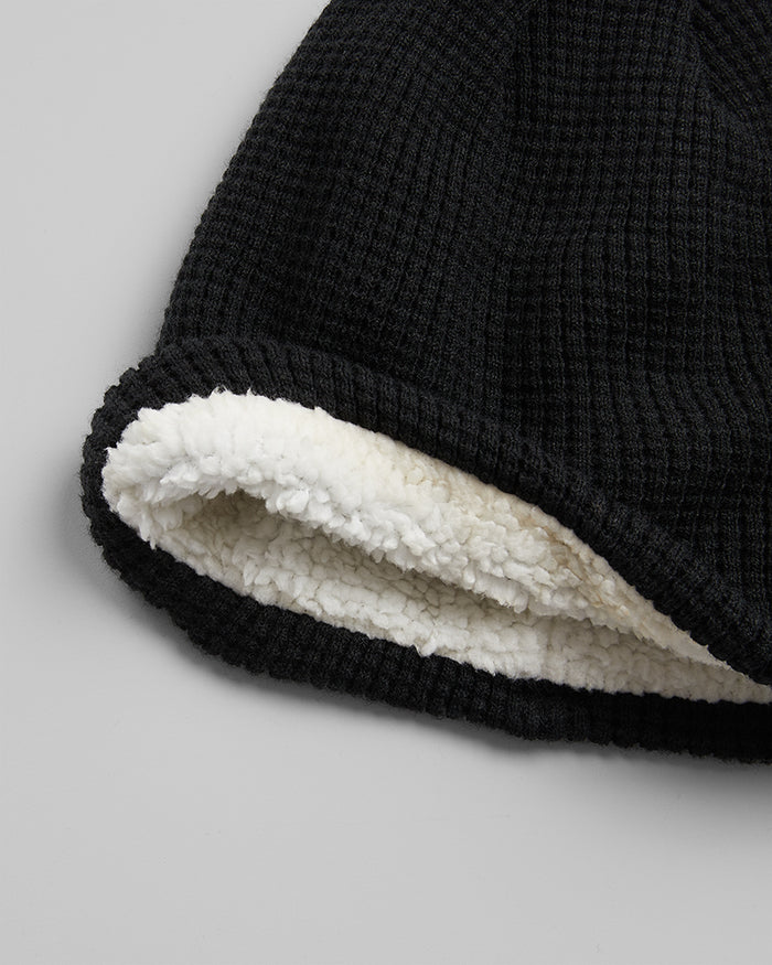 32 Degrees Black_Waffle sherpa-Lined Beanie {bottom}{right}