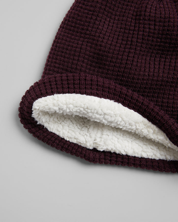 32 Degrees Bordeaux_Waffle sherpa-Lined Beanie {bottom}{right}