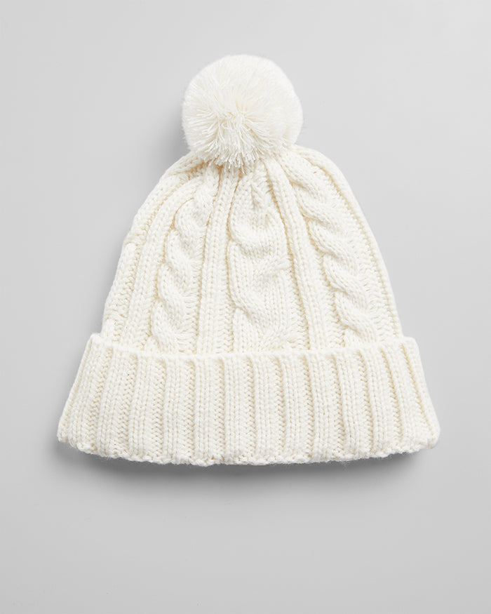 32 Degrees Cream_Cable Knit Pom Beanie {bottom}{right}