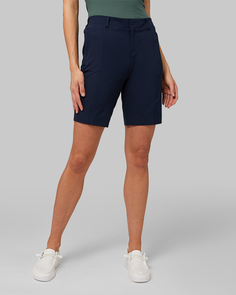 32 Degrees Hero Navy _ Womens Stretch Woven Bermuda Short {model: Katie is 5