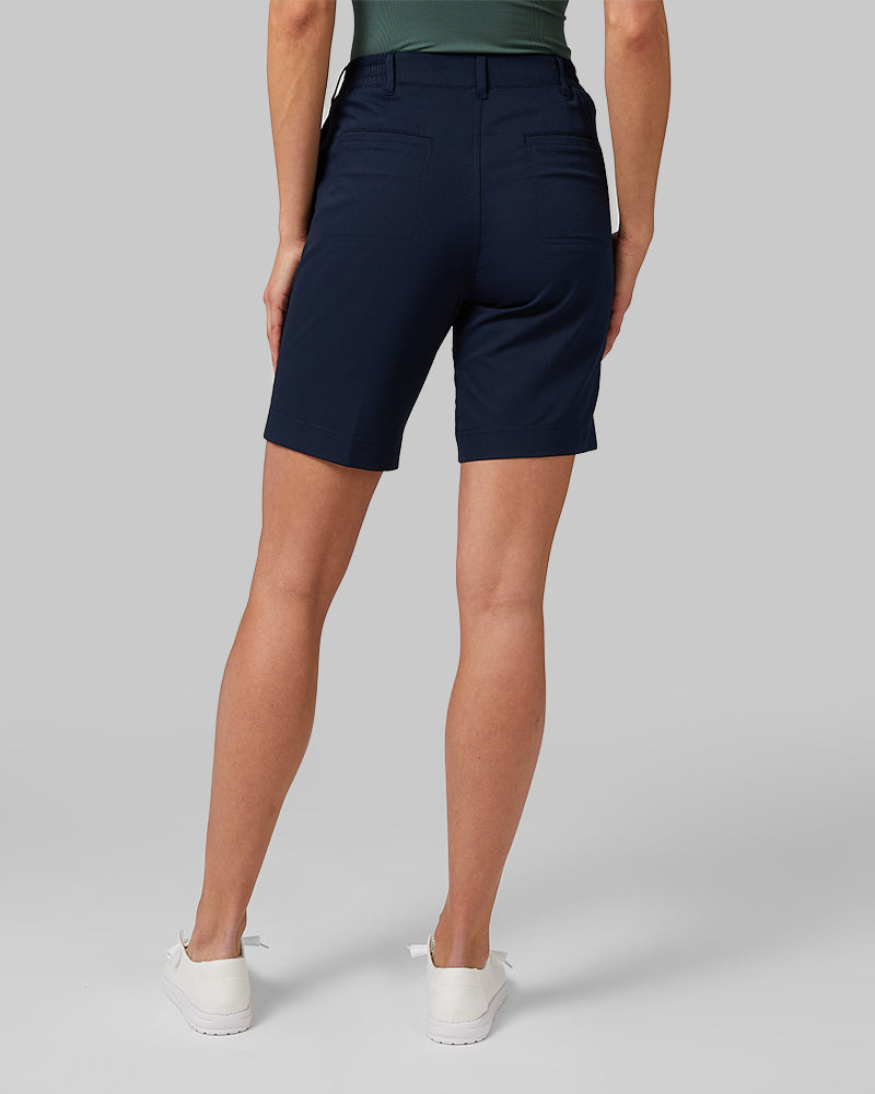 32 Degrees Hero Navy _ Womens Stretch Woven Bermuda Short {model: Katie is 5