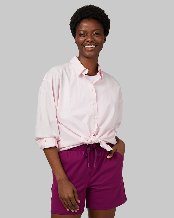32 Degrees Cherry Blossom _ Women's Relaxed Breezy Long Sleeve Button-Up {model: Wemi is 5'10" and size 2-4, wearing size S}{bottom}{right} {bottom}{right}