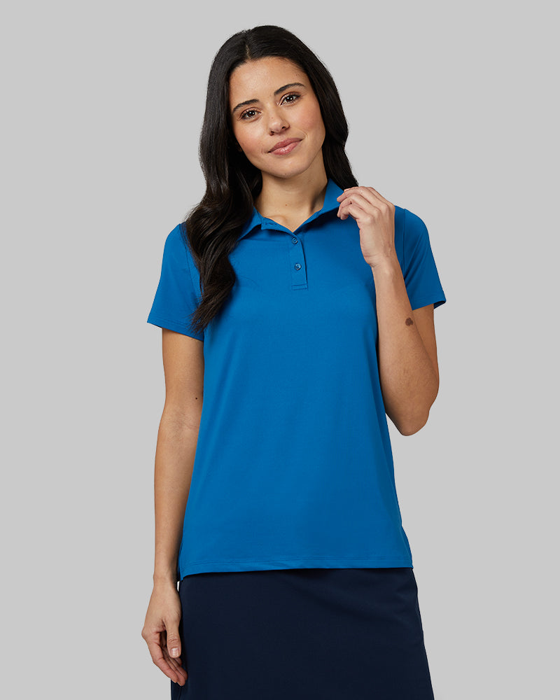 32 Degrees Blue Sapphire _ Womens Cool Fitted Polo {model: Hali is 5