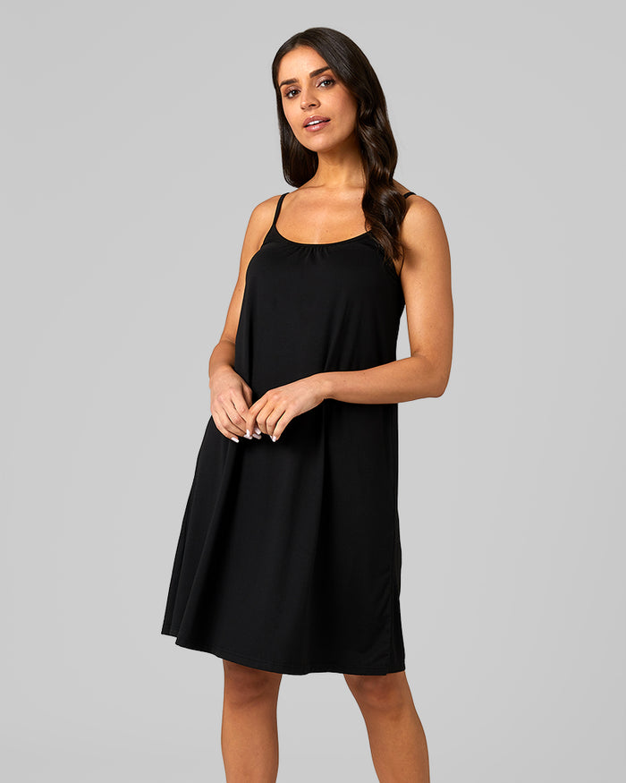 32 Degrees Black _ Womens Cool Flowy Bra Dress {model: Bruna is 5'8" and size 4, wearing size S}{bottom}{right} {bottom}{right}