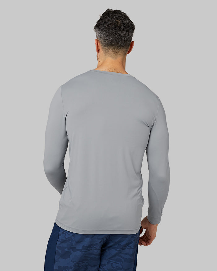 32 Degrees Cool Grey _ Mens Air Mesh Long Sleeve T-Shirt {model: Daniel is 6'2", wearing size M}{bottom}{right} {bottom}{right}