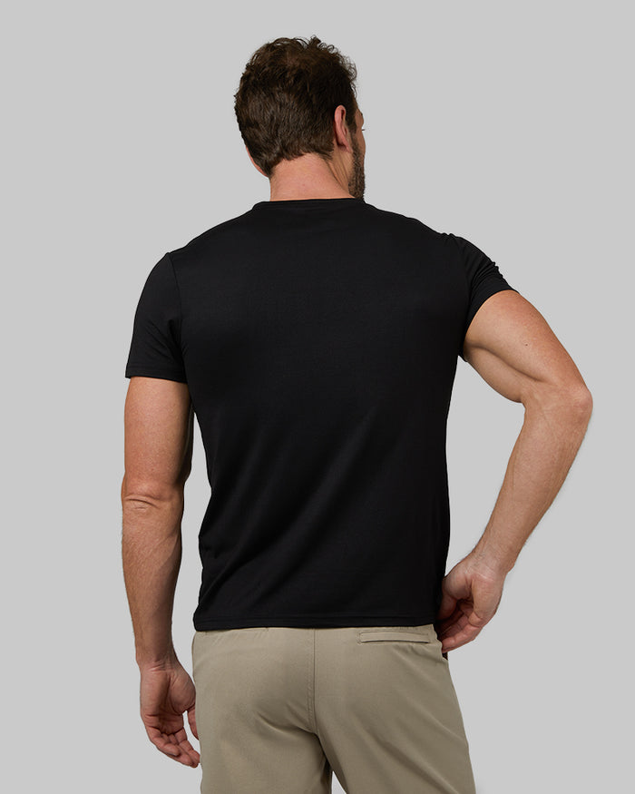 32 Degrees Black _ Men's 4PK Cool Classic Vneck T-Shirt {model: Cedric is 6'1.5", wearing size M}{bottom}{right}{bottom}{right}