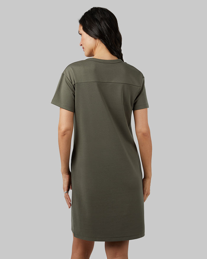 32 Degrees Military Olive _ Women's Luxe Knit Pocket Dress {model: Scarlett is 5'10"and size 4, wearing size S}{bottom}{right} {bottom}{right}