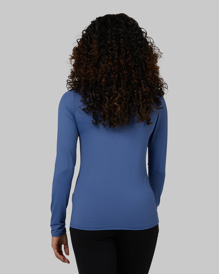 32 Degrees Bijou Blue _ Women's Air Mesh Long sleeve T-shirt {model: Alexis is 5'6"and size 4-6, wearing size S}{bottom}{right} {bottom}{right}