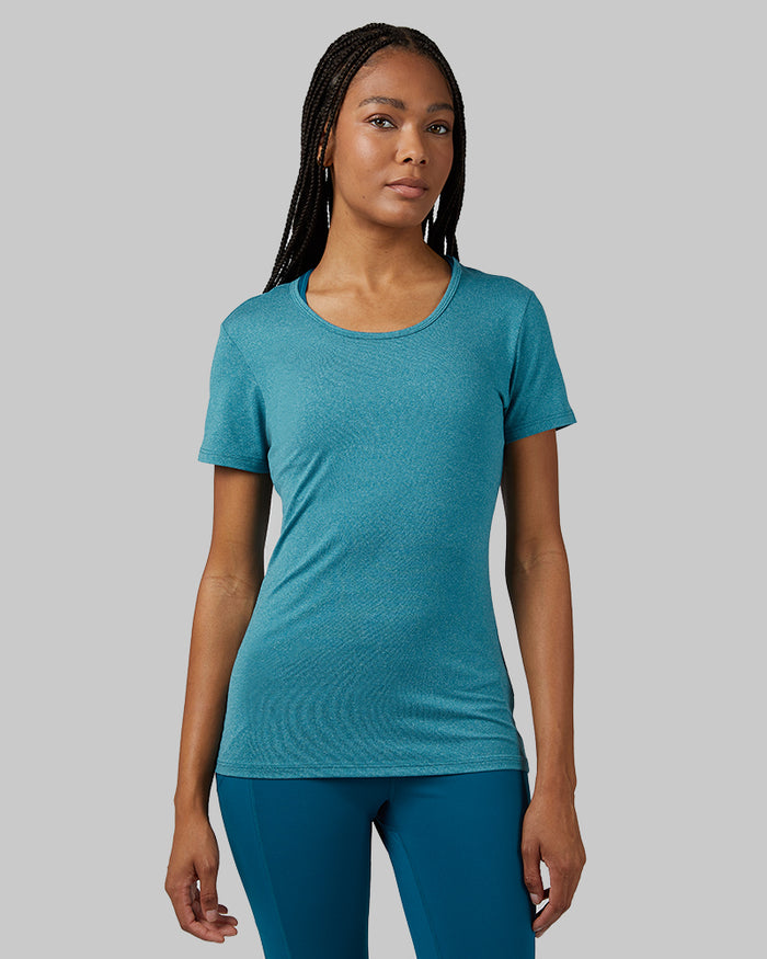 32 Degrees Corsair Heather _ Women's Cool Fitted T-shirt {model: Dido is 5'9"and size 4, wearing size S}{bottom}{right} {bottom}{right}