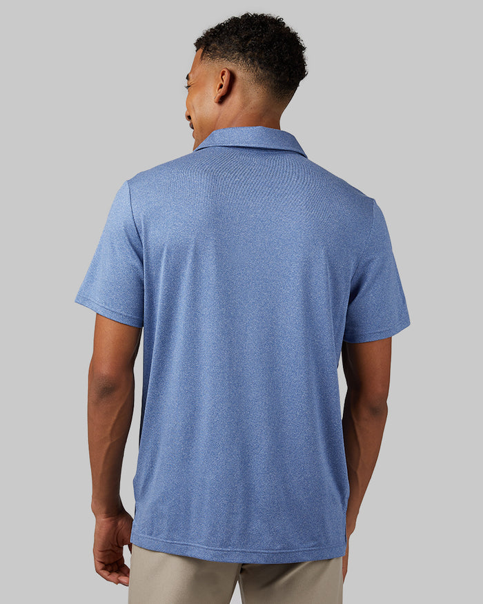 32 Degrees Royal Blue Heather _ Men's Cool Classic Polo {model: Anthony is 6'0", wearing size M}{bottom}{right} {bottom}{right}