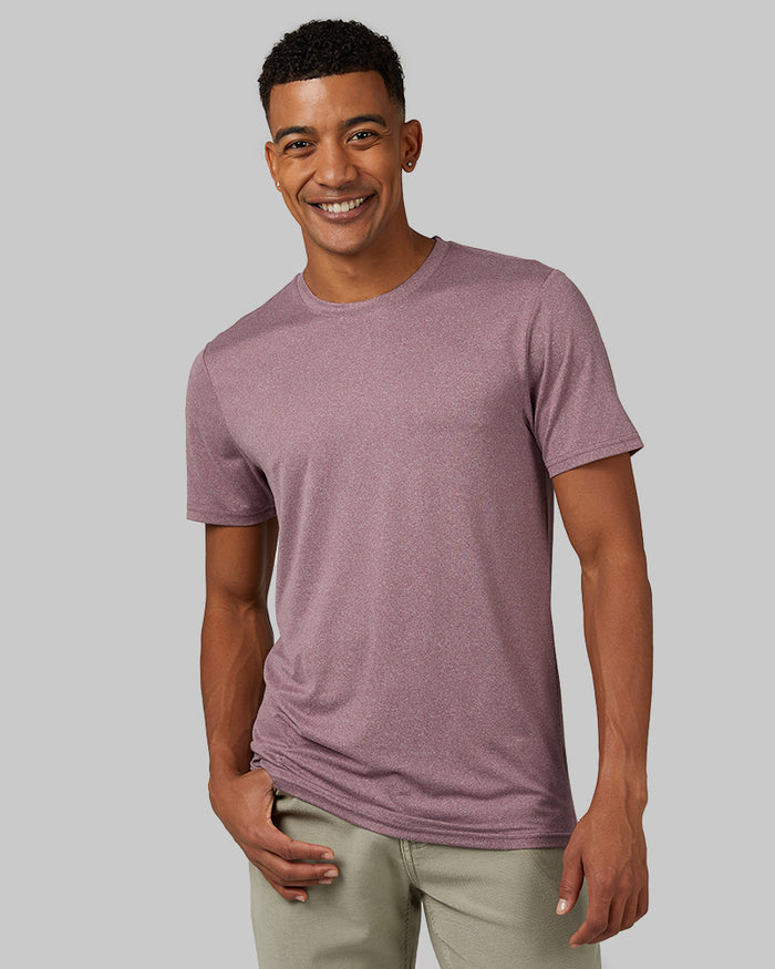 32 Degrees Pomegranate Heather _ Men's Cool Classic Crew T-shirt {model: Anthony is 6'0", wearing size M}{bottom}{right} {bottom}{right}