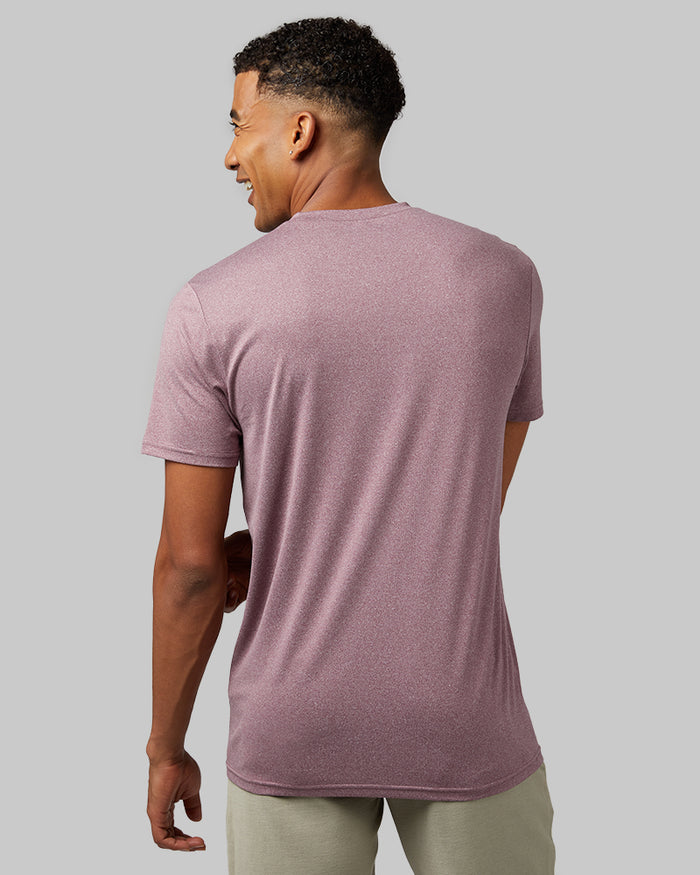 32 Degrees Pomegranate Heather _ Men's Cool Classic Crew T-shirt {model: Anthony is 6'0", wearing size M}{bottom}{right} {bottom}{right}