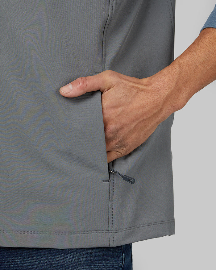 32 Degrees Smoke Grey _ Men's Pro Tech Golf Vest {model: Weston is 6'0", wearing size M}{bottom}{right} {bottom}{right}