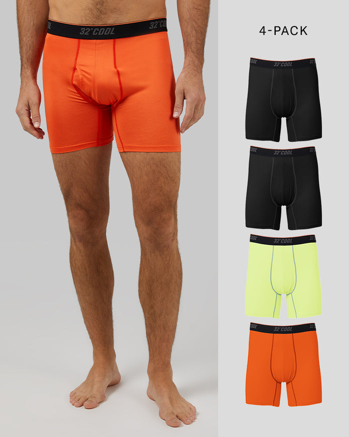 32 Degrees 2 Black/Citrus/Orange _ Men's 4-Pack Cool Active Boxer Brief {bottom}{right}