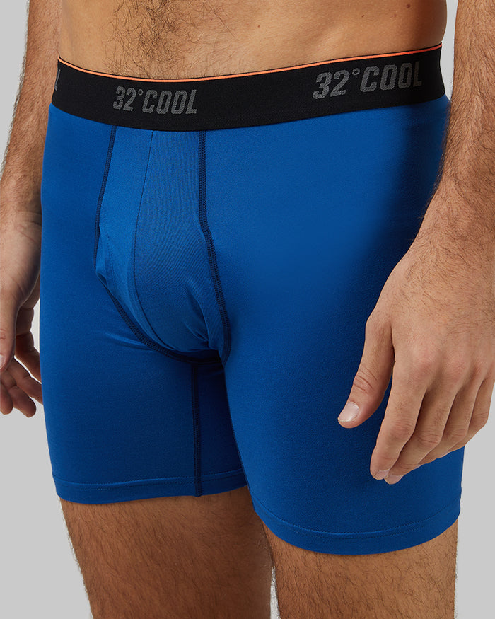 32 Degrees Emotion Blue _ Men's Cool Active Boxer Brief {model: Fran is 6'2", wearing size M}{bottom}{right} {bottom}{right}