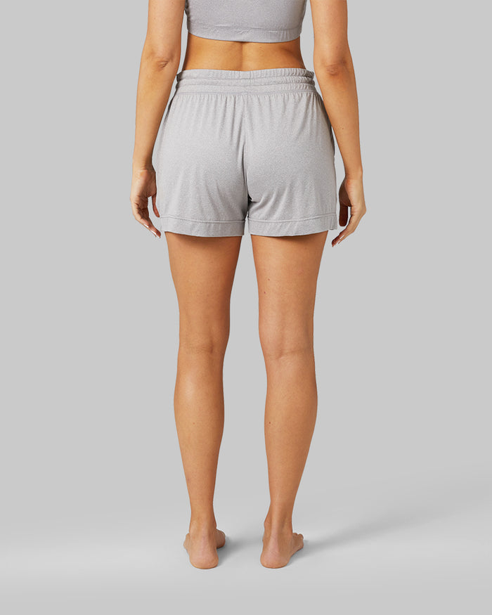 32 Degrees Ghost Grey Heather _ Women's Cool Sleep Short {model: Bruna is 5'7" and size 4, wearing size S}{bottom}{right} 