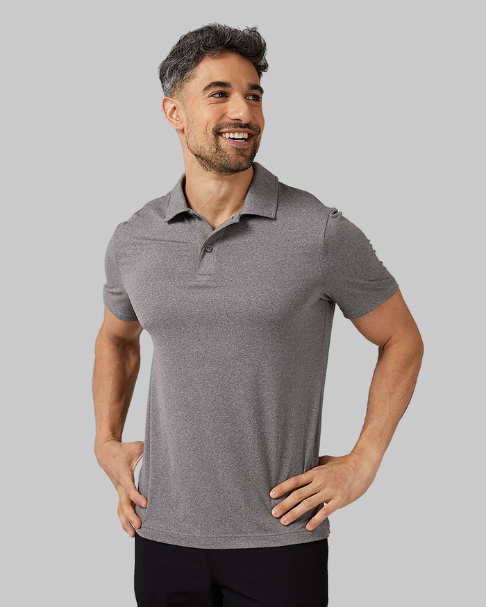  32 Degrees Grey Heather_ Men's Cool Classic Polo  {model: Daniel is 6'2", wearing size M}{bottom}{right}