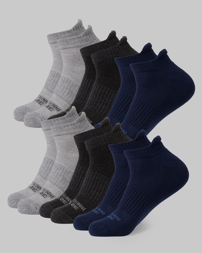 32 Degrees Grey Heather/Black Heather/Navy _ Men's 6-Pack Cool Comfort Ankle Running Socks {bottom}{right}